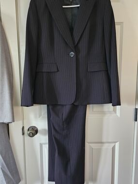 Women's Black Pinstripe Straight-Leg Pantsuit